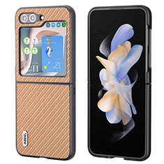 Samsung Galaxy Z Flip5 5G用ハイブリットバンパーケース 高級感 手触り良いレザー柄 兼プラスチック BH3 サムスン ライト・ブラウン
