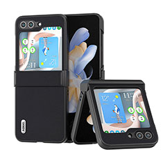 Samsung Galaxy Z Flip5 5G用ハイブリットバンパーケース 高級感 手触り良いレザー柄 兼プラスチック BH5 サムスン ブラック