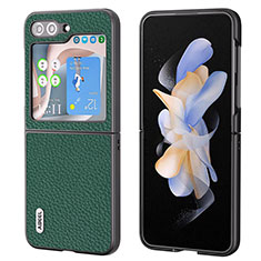 Samsung Galaxy Z Flip5 5G用ハイブリットバンパーケース 高級感 手触り良いレザー柄 兼プラスチック BH7 サムスン グリーン