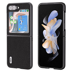 Samsung Galaxy Z Flip5 5G用ハイブリットバンパーケース 高級感 手触り良いレザー柄 兼プラスチック BH7 サムスン ブラック