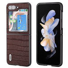 Samsung Galaxy Z Flip5 5G用ハイブリットバンパーケース 高級感 手触り良いレザー柄 兼プラスチック BH8 サムスン ブラウン