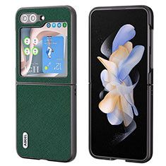 Samsung Galaxy Z Flip5 5G用ハイブリットバンパーケース 高級感 手触り良いレザー柄 兼プラスチック BH9 サムスン グリーン