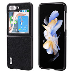 Samsung Galaxy Z Flip5 5G用ハイブリットバンパーケース 高級感 手触り良いレザー柄 兼プラスチック BH9 サムスン ブラック