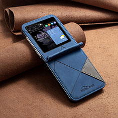 Samsung Galaxy Z Flip5 5G用ハイブリットバンパーケース 高級感 手触り良いレザー柄 兼プラスチック BF4 サムスン ネイビー
