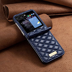 Samsung Galaxy Z Flip5 5G用ハイブリットバンパーケース 高級感 手触り良いレザー柄 兼プラスチック BF6 サムスン ネイビー