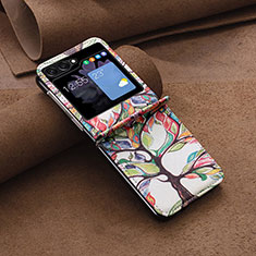 Samsung Galaxy Z Flip5 5G用ハイブリットバンパーケース 高級感 手触り良いレザー柄 兼プラスチック BF2 サムスン ピンク