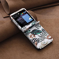 Samsung Galaxy Z Flip5 5G用ハイブリットバンパーケース 高級感 手触り良いレザー柄 兼プラスチック BF2 サムスン ライトグリーン