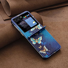Samsung Galaxy Z Flip5 5G用ハイブリットバンパーケース 高級感 手触り良いレザー柄 兼プラスチック BF2 サムスン ネイビー
