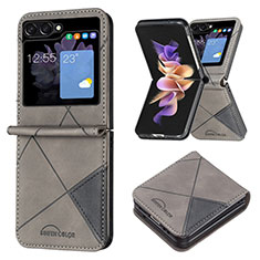 Samsung Galaxy Z Flip5 5G用ハイブリットバンパーケース 高級感 手触り良いレザー柄 兼プラスチック BF3 サムスン グレー