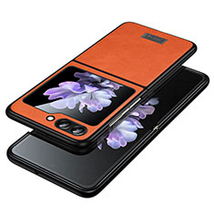 Samsung Galaxy Z Flip5 5G用ハイブリットバンパーケース 高級感 手触り良いレザー柄 兼プラスチック LD2 サムスン オレンジ