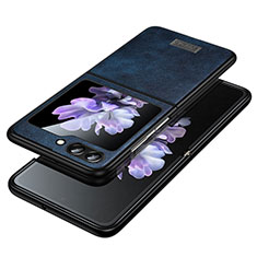 Samsung Galaxy Z Flip5 5G用ハイブリットバンパーケース 高級感 手触り良いレザー柄 兼プラスチック LD2 サムスン ネイビー