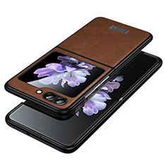 Samsung Galaxy Z Flip5 5G用ハイブリットバンパーケース 高級感 手触り良いレザー柄 兼プラスチック LD2 サムスン ブラウン