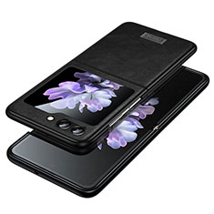 Samsung Galaxy Z Flip5 5G用ハイブリットバンパーケース 高級感 手触り良いレザー柄 兼プラスチック LD2 サムスン ブラック