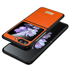 Samsung Galaxy Z Flip5 5G用ハイブリットバンパーケース 高級感 手触り良いレザー柄 兼プラスチック LD3 サムスン オレンジ