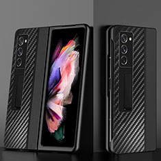 Samsung Galaxy Z Fold2 5G用ハイブリットバンパーケース 高級感 手触り良いレザー柄 兼プラスチック Z02 サムスン ブラック