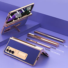 Samsung Galaxy Z Fold2 5G用ハイブリットバンパーケース 高級感 手触り良いレザー柄 兼プラスチック Z05 サムスン ネイビー