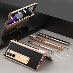 Samsung Galaxy Z Fold2 5G用ハイブリットバンパーケース 高級感 手触り良いレザー柄 兼プラスチック Z05 サムスン ブラック