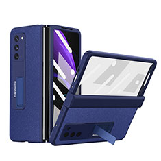 Samsung Galaxy Z Fold2 5G用ハイブリットバンパーケース 高級感 手触り良いレザー柄 兼プラスチック Z06 サムスン ネイビー