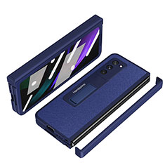 Samsung Galaxy Z Fold2 5G用ハイブリットバンパーケース 高級感 手触り良いレザー柄 兼プラスチック Z07 サムスン ネイビー