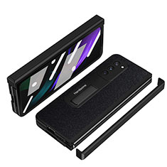 Samsung Galaxy Z Fold2 5G用ハイブリットバンパーケース 高級感 手触り良いレザー柄 兼プラスチック Z07 サムスン ブラック