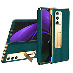 Samsung Galaxy Z Fold2 5G用ハイブリットバンパーケース 高級感 手触り良いレザー柄 兼プラスチック T02 サムスン グリーン