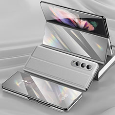 Samsung Galaxy Z Fold3 5G用ハイブリットバンパーケース 高級感 手触り良いレザー柄 兼プラスチック L02 サムスン シルバー