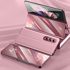 Samsung Galaxy Z Fold3 5G用ハイブリットバンパーケース 高級感 手触り良いレザー柄 兼プラスチック L02 サムスン ローズゴールド