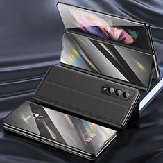 Samsung Galaxy Z Fold3 5G用ハイブリットバンパーケース 高級感 手触り良いレザー柄 兼プラスチック L02 サムスン ブラック