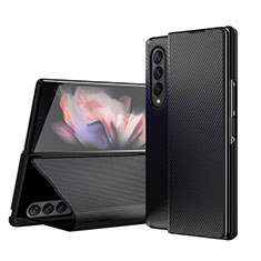 Samsung Galaxy Z Fold3 5G用ハイブリットバンパーケース 高級感 手触り良いレザー柄 兼プラスチック H01 サムスン ブラック