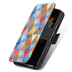 Samsung Galaxy Z Fold3 5G用手帳型 レザーケース スタンド パターン カバー S02D サムスン ブラウン