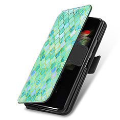 Samsung Galaxy Z Fold3 5G用手帳型 レザーケース スタンド パターン カバー S02D サムスン グリーン