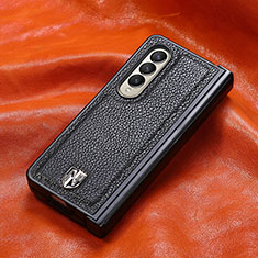 Samsung Galaxy Z Fold3 5G用ハイブリットバンパーケース 高級感 手触り良いレザー柄 兼プラスチック H06 サムスン ブラック