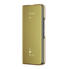 Samsung Galaxy Z Fold3 5G用手帳型 レザーケース スタンド 鏡面 カバー ZL2 サムスン ゴールド