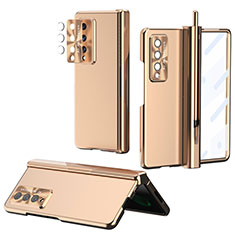 Samsung Galaxy Z Fold3 5G用ハードケース プラスチック 質感もマット カバー H08 サムスン ゴールド