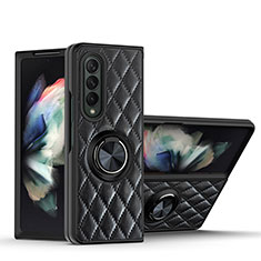 Samsung Galaxy Z Fold3 5G用シリコンケース ソフトタッチラバー レザー柄 アンド指輪 マグネット式 サムスン ブラック