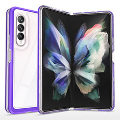 Samsung Galaxy Z Fold3 5G用ハイブリットバンパーケース クリア透明 プラスチック 鏡面 カバー MQ1 サムスン パープル