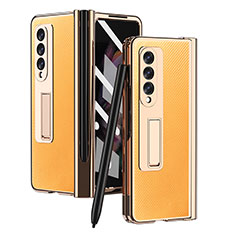 Samsung Galaxy Z Fold3 5G用ハイブリットバンパーケース 高級感 手触り良いレザー柄 兼プラスチック ZL3 サムスン ゴールド