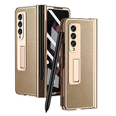Samsung Galaxy Z Fold3 5G用ハイブリットバンパーケース 高級感 手触り良いレザー柄 兼プラスチック ZL4 サムスン ゴールド