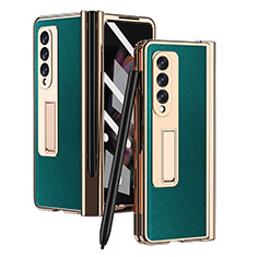 Samsung Galaxy Z Fold3 5G用ハイブリットバンパーケース 高級感 手触り良いレザー柄 兼プラスチック ZL5 サムスン グリーン