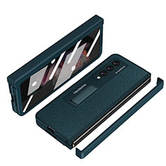 Samsung Galaxy Z Fold3 5G用ハイブリットバンパーケース 高級感 手触り良いレザー柄 兼プラスチック ZL7 サムスン グリーン