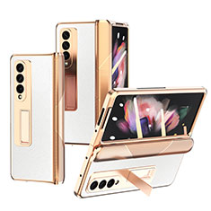 Samsung Galaxy Z Fold3 5G用ハイブリットバンパーケース 高級感 手触り良いレザー柄 兼プラスチック C01 サムスン ホワイト