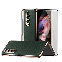 Samsung Galaxy Z Fold3 5G用ハイブリットバンパーケース 高級感 手触り良いレザー柄 兼プラスチック C03 サムスン グリーン