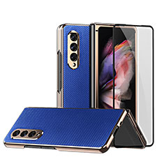 Samsung Galaxy Z Fold3 5G用ハイブリットバンパーケース 高級感 手触り良いレザー柄 兼プラスチック C03 サムスン ネイビー
