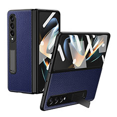 Samsung Galaxy Z Fold3 5G用ハイブリットバンパーケース 高級感 手触り良いレザー柄 兼プラスチック T01 サムスン ネイビー
