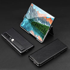Samsung Galaxy Z Fold3 5G用ハイブリットバンパーケース 高級感 手触り良いレザー柄 兼プラスチック T02 サムスン ブラック