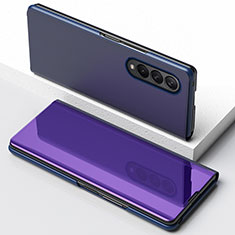 Samsung Galaxy Z Fold3 5G用手帳型 レザーケース スタンド 鏡面 カバー サムスン パープル