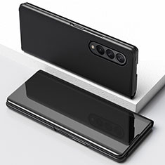 Samsung Galaxy Z Fold3 5G用手帳型 レザーケース スタンド 鏡面 カバー サムスン ブラック