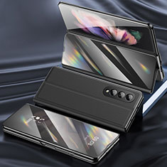 Samsung Galaxy Z Fold4 5G用ハイブリットバンパーケース 高級感 手触り良いレザー柄 兼プラスチック L02 サムスン ブラック