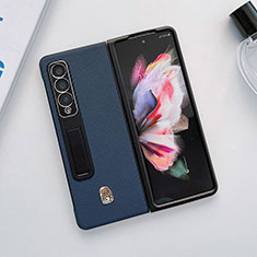 Samsung Galaxy Z Fold4 5G用ハイブリットバンパーケース 高級感 手触り良いレザー柄 兼プラスチック L03 サムスン ネイビー