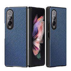 Samsung Galaxy Z Fold4 5G用ハイブリットバンパーケース 高級感 手触り良いレザー柄 兼プラスチック L06 サムスン ネイビー